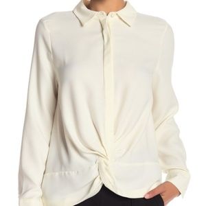 Nicole Miller Gather Front Long Sleeve Button Down